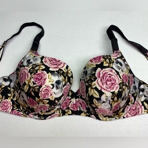 Torrid Curve BLK/PNK SKULL Lightly Lined Underwire, 38C *P1047
